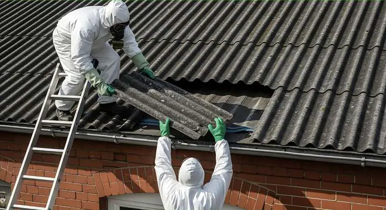 Dachrückbau in Berlin: Fachkraft entfernt die alte Eindeckung eines Steildachs