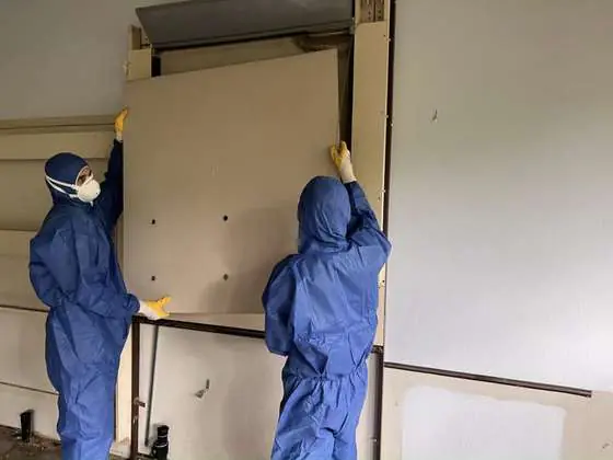 Schadstoffsanierung Berlin: Fachkräfte im Schutzanzug beim Ausbau belasteter Platten